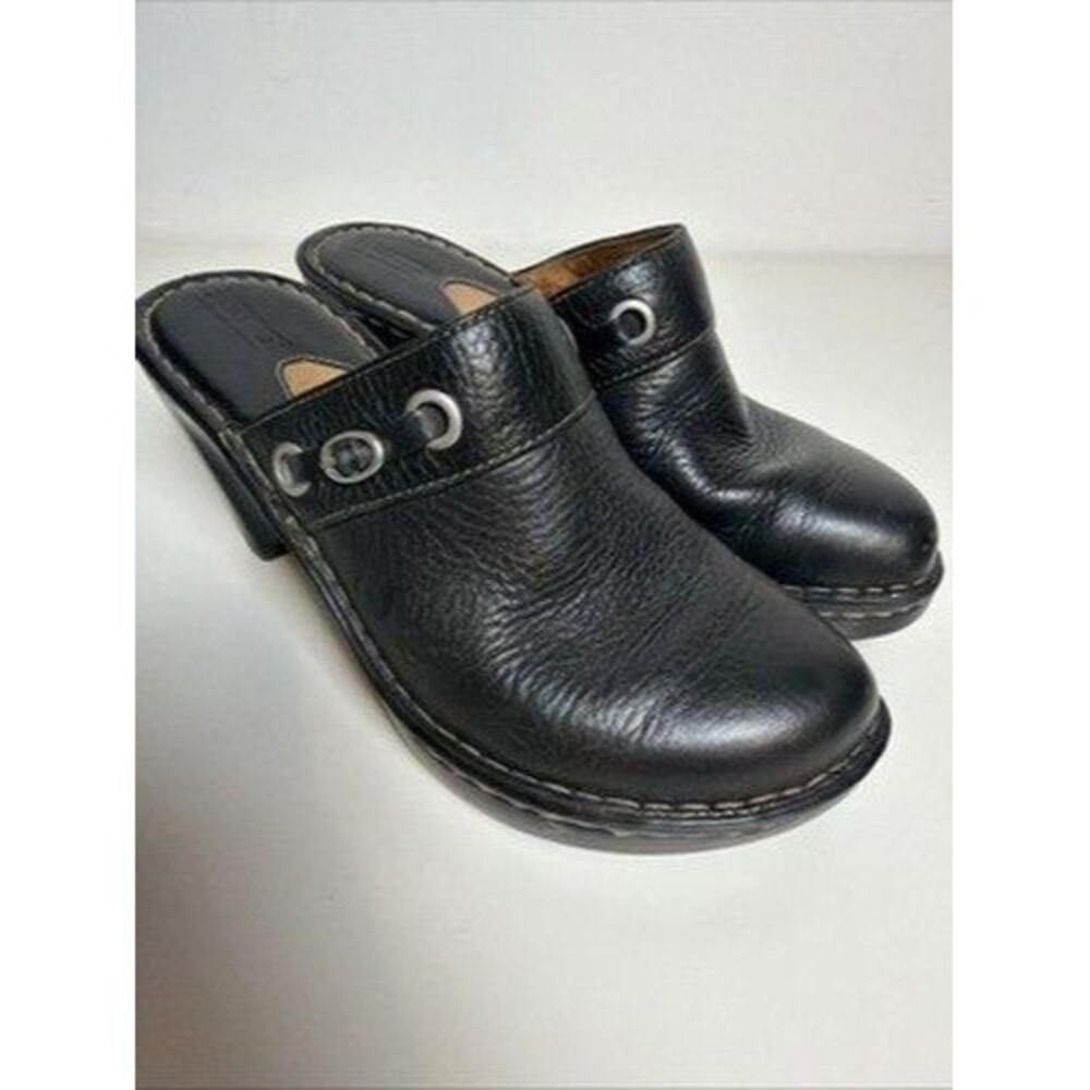 Born Womens Black Pebbled Leather Clog Mules Slip On Comfort Shoes W3162 US 7